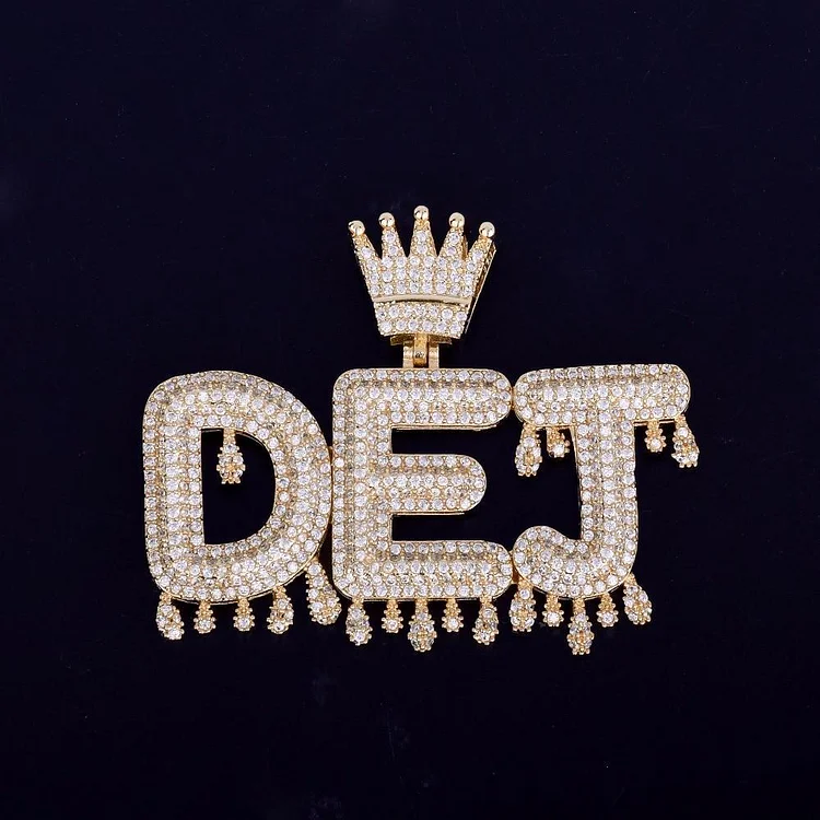 Custom Name Crown Bail Drip Initials Bubble Chain Pendant Necklaces