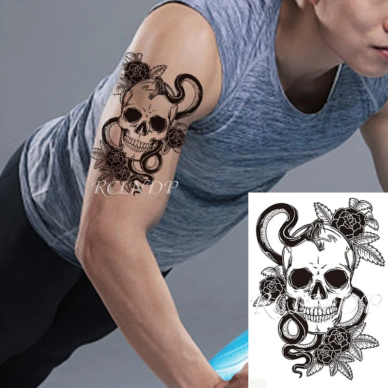 Waterproof Temporary Tattoo Sticker Black Snake Skull Flower Fake Tatto Flash Tatoo Hand Arm Foot Body Art for Men Women