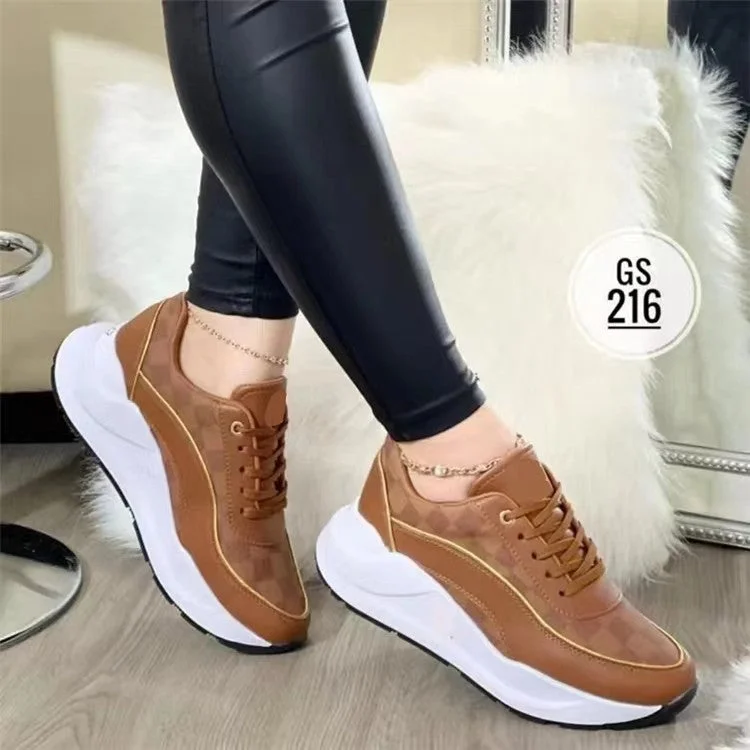 Women's Casual Round Toe Plaid Matching Sneakers