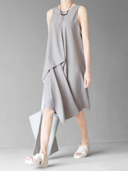 Original Asymmetric Design Tiered Sleeveless Dress