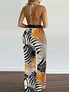 Printed Backless Empire Jumpsuits