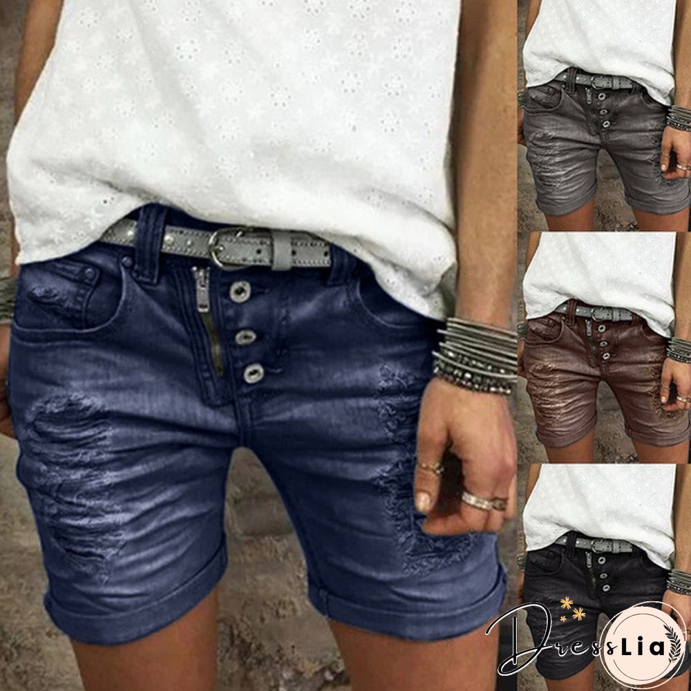 Women Summer Denim Shorts Button Pocket Blue Jeans Shorts feminino Short Pants