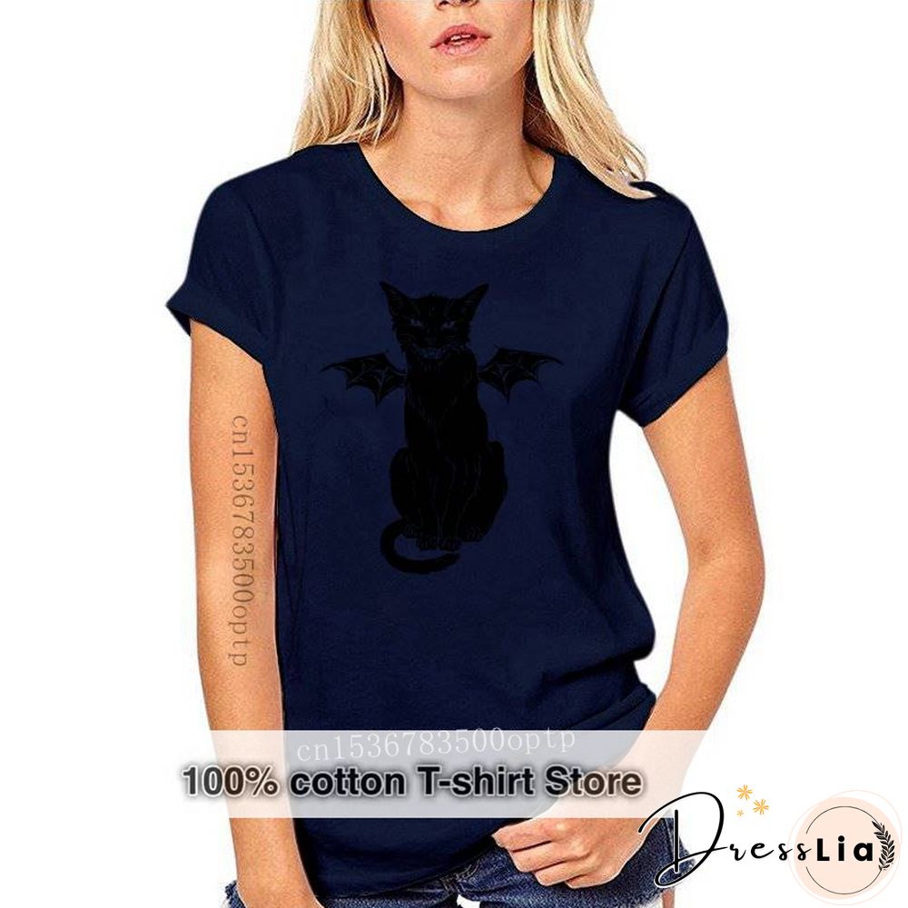 New Cotton T Shirt Funny Gothic Retro Devil Cat Artwork Print Short Sleeve Tops Tees Fashion Casual T Shirt Brand Clothing