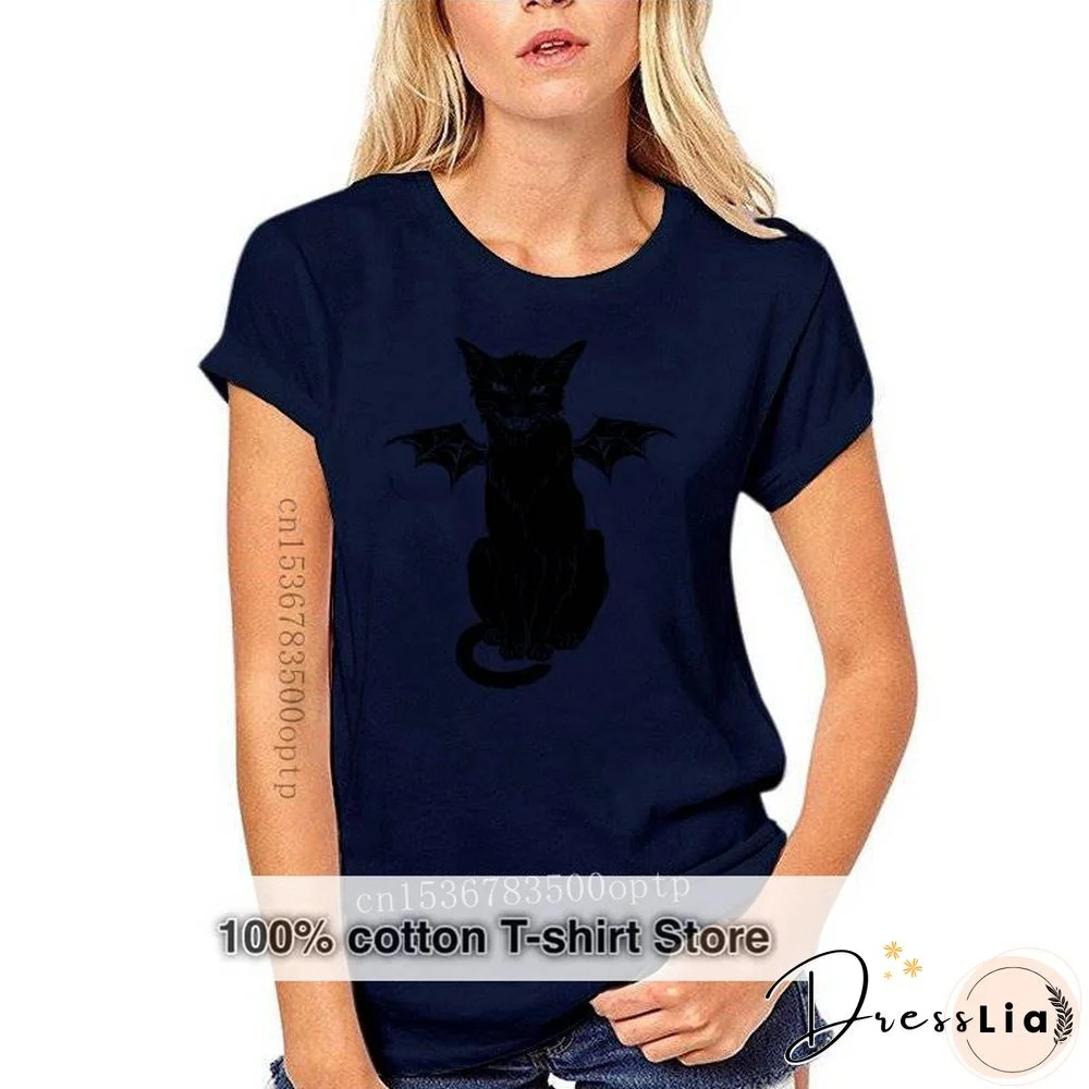 New Cotton T Shirt Funny Gothic Retro Devil Cat Artwork Print Short Sleeve Tops Tees Fashion Casual T Shirt Brand Clothing