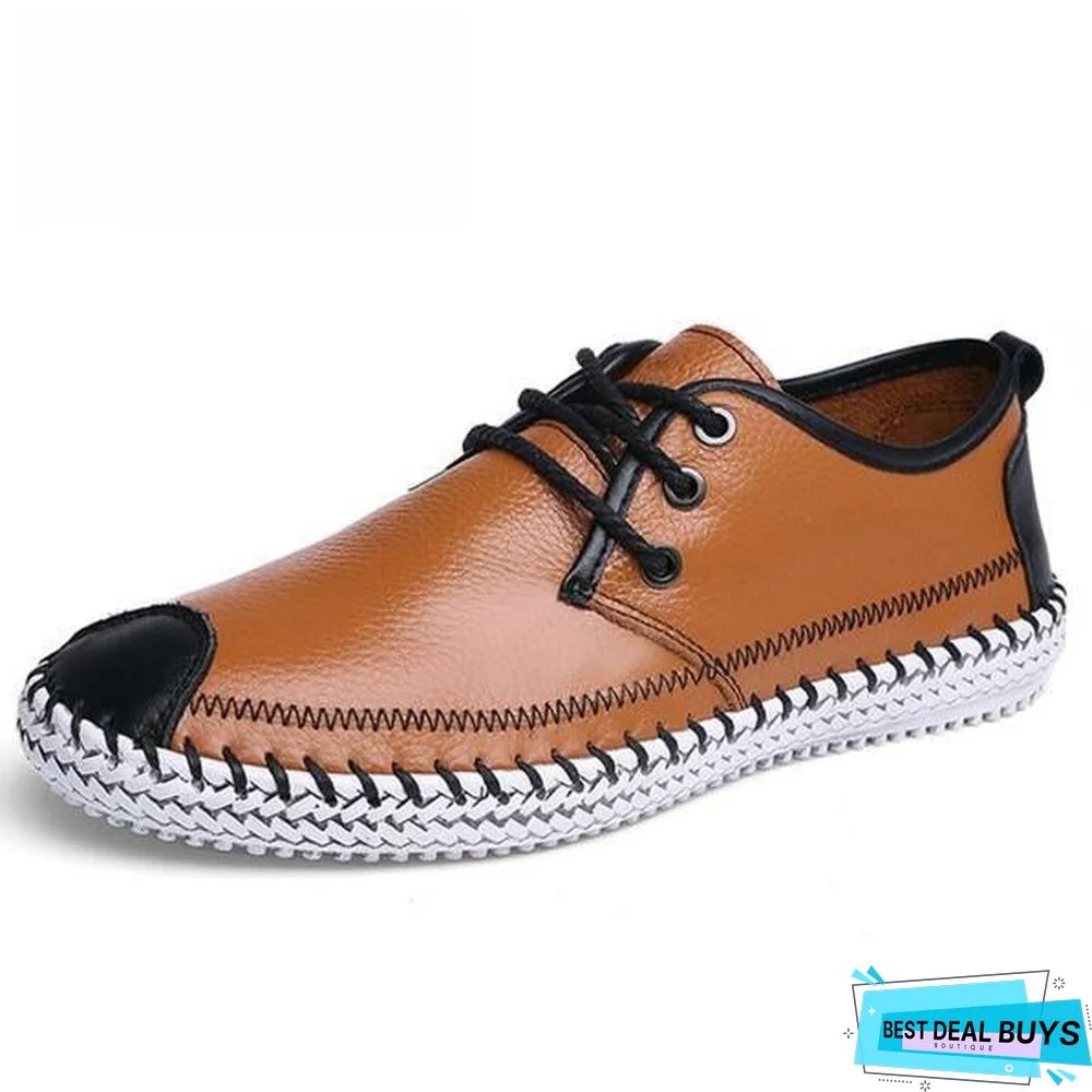 Men Breathable Comfortable Split Leather Men Loafers Flats Casual Shoes