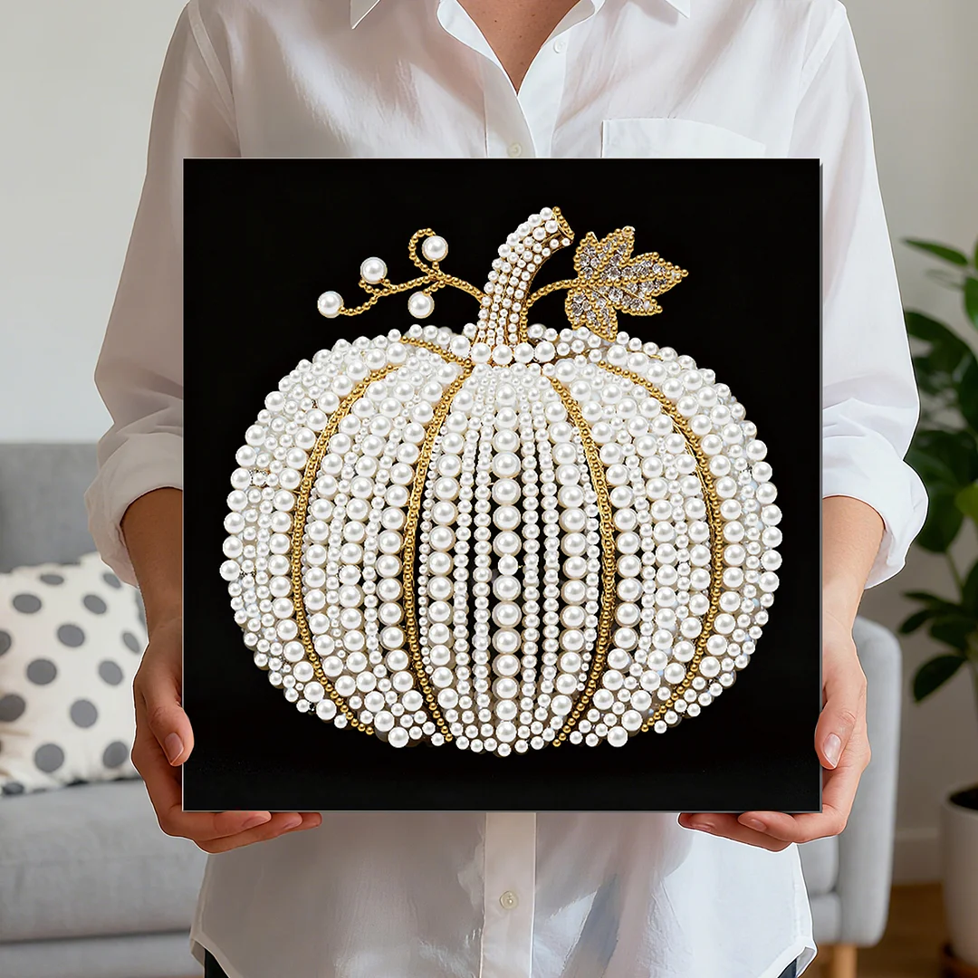 Pumpkin DIY Pearl Art Diamond Painting Kit for Adult Home Decor 25x25cm With Frame