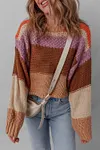 Women's Cropped Colorblock Drop Shoulder Chunky Knitted Sweater