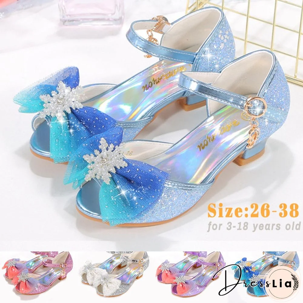 Summer Kids Girls Princess Sandals Small Heels for Girls Bows Decorative Children Dance Shoes Size 26-38