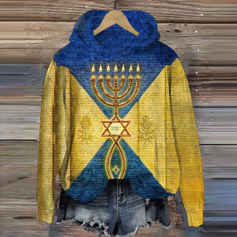 Women's Hanukkah Menorah Print Hoodie