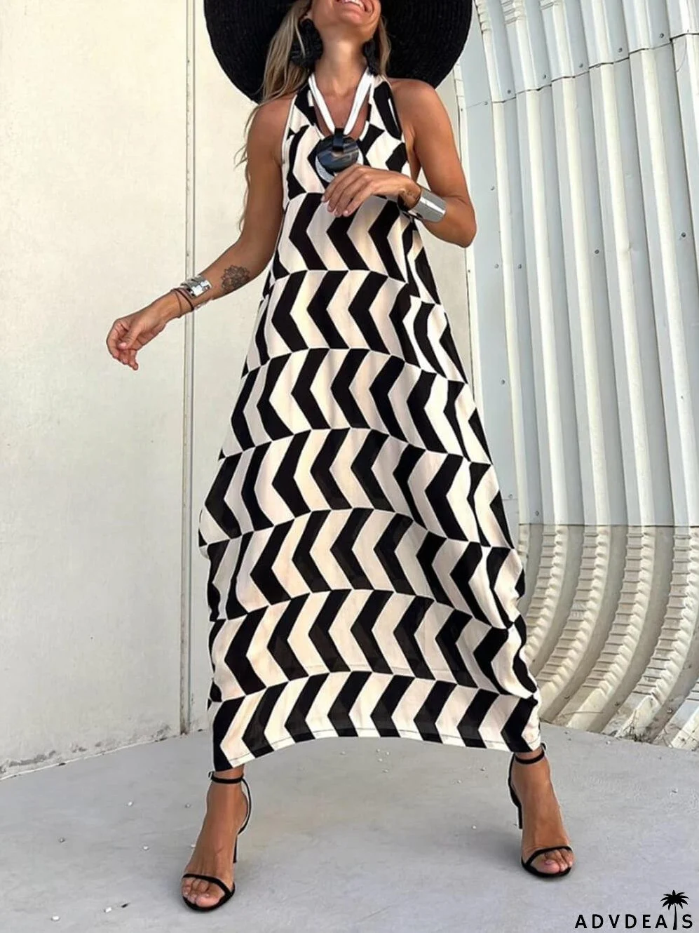 Unique Ethnic Print Lantern Graceful Cut Sunny Tank Maxi Dress