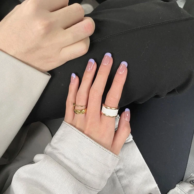 24pcs French False Nails Gradient Hit Color Fake Nail Press On Nail Manicure Nail Art Decoration Fullcover Tips With Glue-Nail Inspo