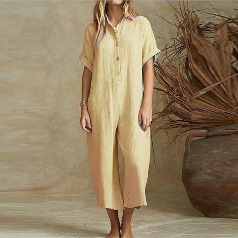 Women's Sexy Solid Short Sleeved Casual Jumpsuit