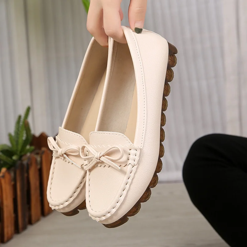 Breakj Breakj Shoes Women Spring New Flat Single Shoes Soft Sole Lazy One Foot Mother White Nurse Shoes