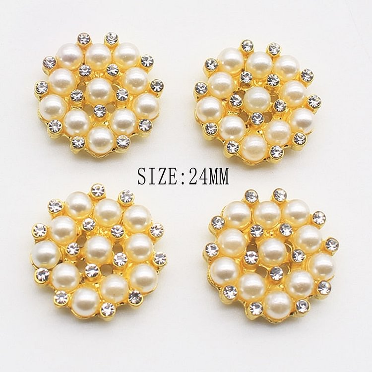 New 10Pcs/Lot 24MM Four-Hole Alloy Pearl Rhinestone Buttons DIY