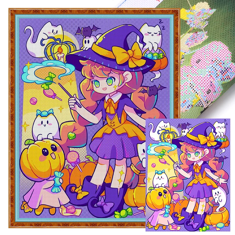 【Huacan Brand】Halloween Little Witch 11CT Stamped Cross Stitch 50*65CM