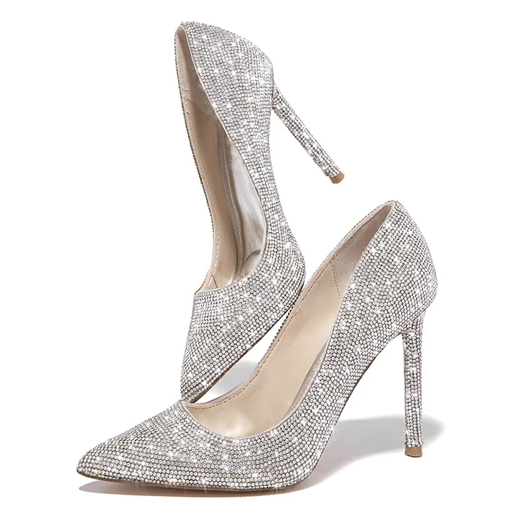 Pointed Rhinestones Heel Women's Elegant Stiletto Pumps Wedding Shoes |FSJ Shoes