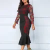 Women's Plus Size Party Dress Floral Crew Neck Long Sleeve Winter Fall Fashion Elegant Formal Midi Dress Party Evening Party Dress