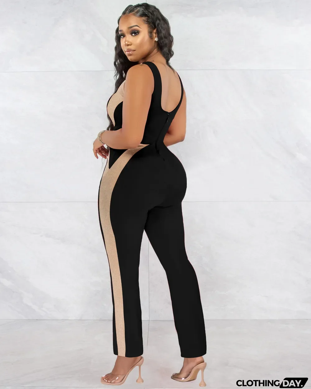 Fashion Patchwork Milk Silk Jumpsuit