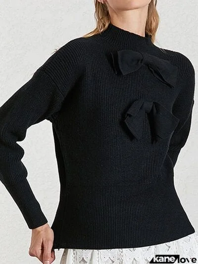 Bow Mock Neck Lantern Sleeve Sweater