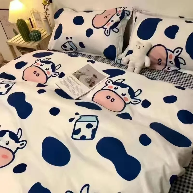 Aonga Cute Rabbit Bedding Set No Filling Pink Blue Boys Girls Favorite Single Double Duvet Cover Flat Sheet Pillowcase Kit New 2024 aonga