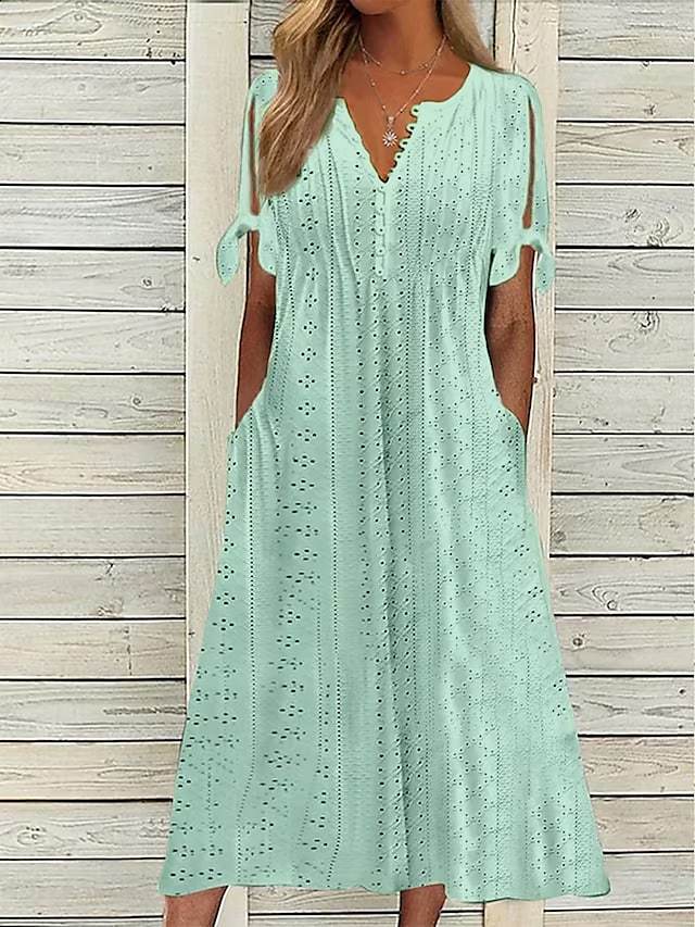 V-neck Lace Hollow-out  Long Tunic Dress