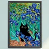 (Big Size)The Black Cat In Van Gogh'S Iris Painting - 11CT Stamped Cross Stitch - 45*65cm