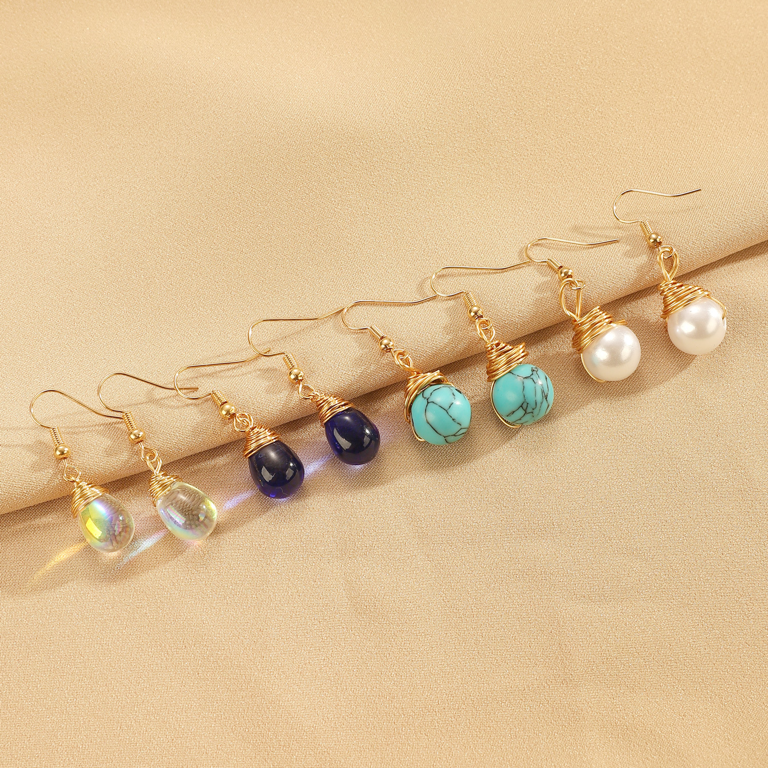Drop Imitation Turquoise Pearl Gold-Plated Earrings