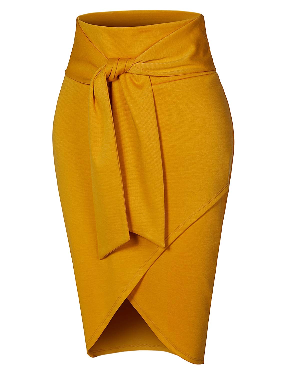 Womens High Waisted Flared Knee Length Self Tie Belt A Line Midi Skirt