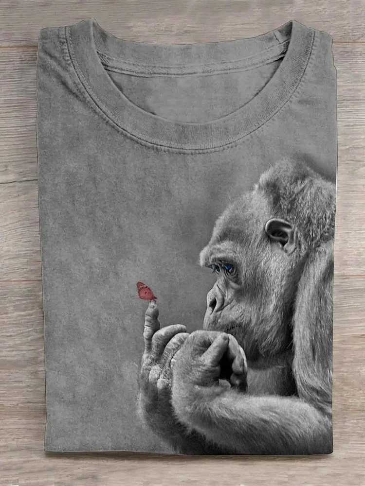 Teecade Teecade  Orangutan and Red Butterfly T-shirt