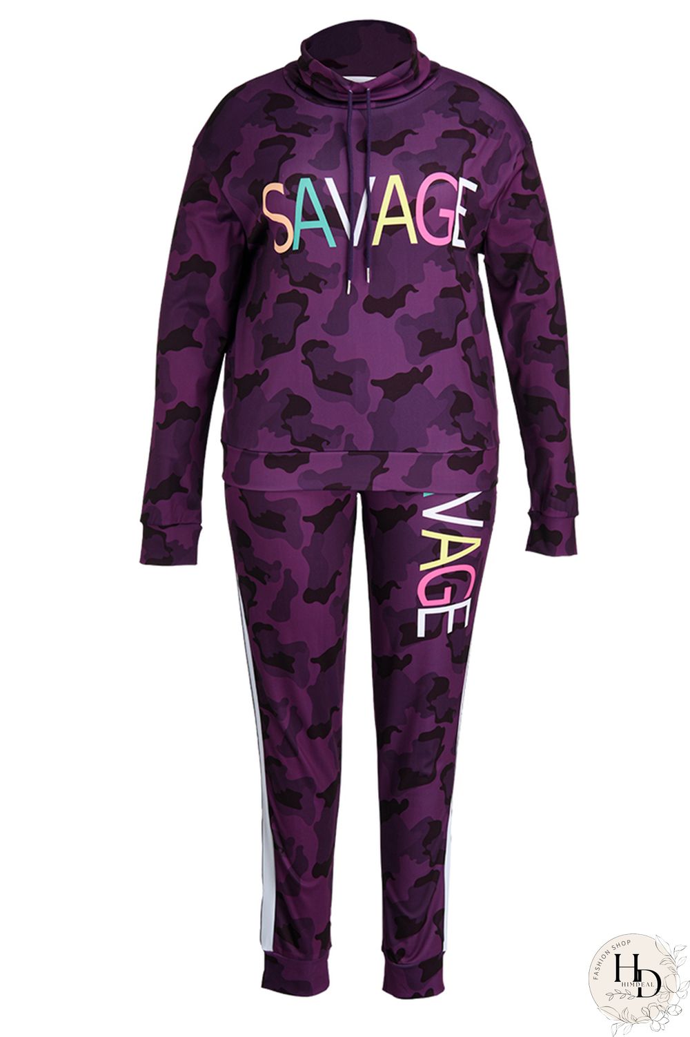 Camouflage Fashion Casual Letter Camouflage Print Basic Hooded Collar Plus Size Two Pieces