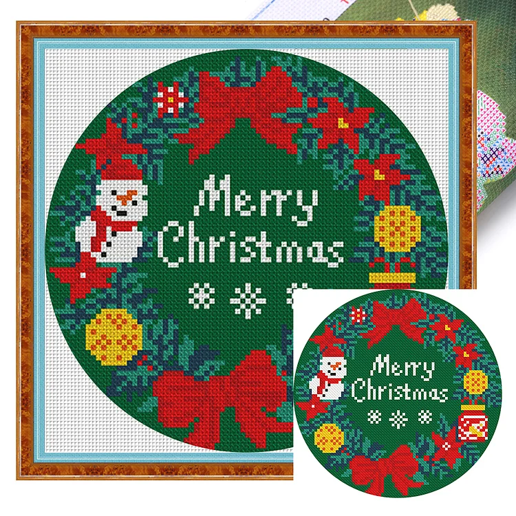 【Mona Lisa Brand-Cotton】Merry Christmas letter 24*24cm 11CT Stamped Canvas Cross Stitch gbfke
