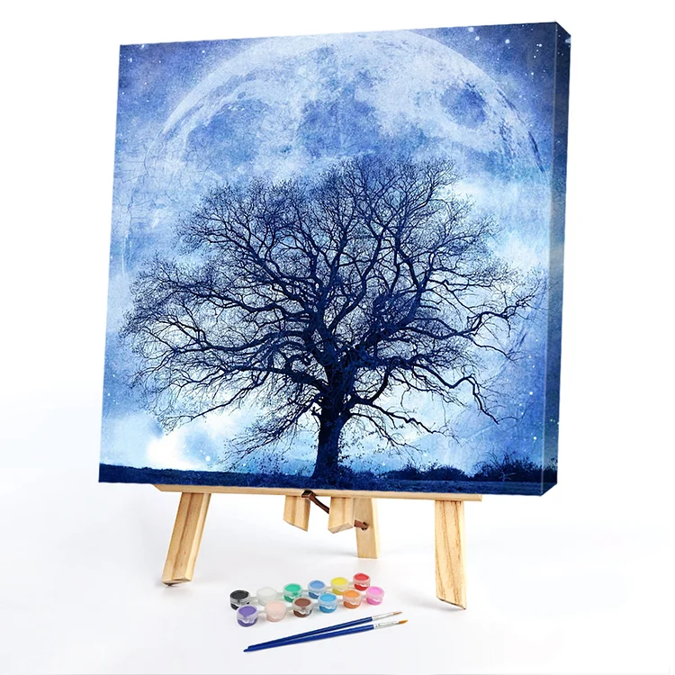 Oil Paint By Numbers - Moon And Tree - 40*40CM
