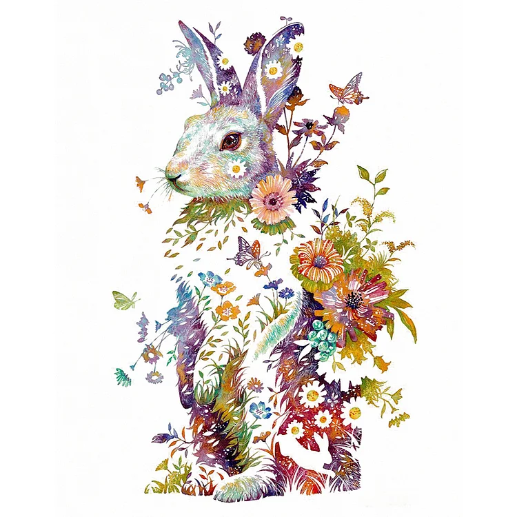 Floral Animals - Rabbit - Printed Cross Stitch 9CT 50*60CM