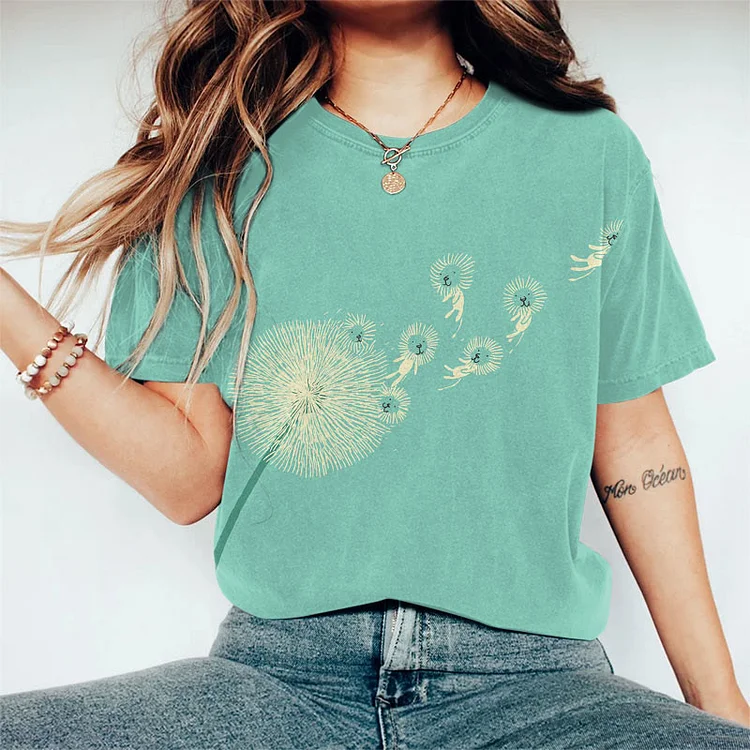 Creative Dandelion Cat Art Print Short Sleeve T-Shirt