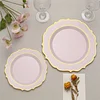 10 Pack | 10" Blush / Rose Gold Plastic Dinner Plates Disposable Tableware Round With Gold Scalloped Rim