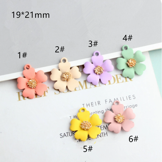 19*21mm Five Petal Charm Pendant,Five Flower Charms, Five-petal flower Charms, Heart Charm DIY Earring Necklace Findings 6 Color