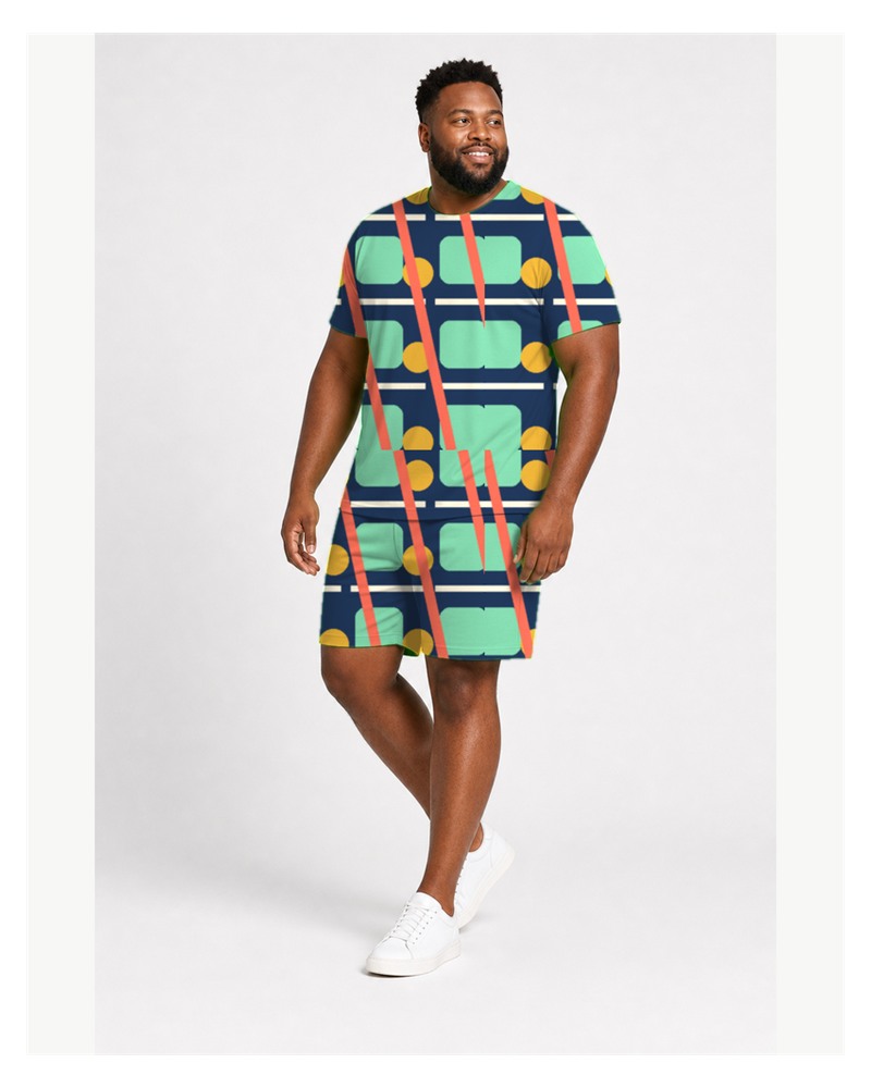 Big & Tall Retro Block Digital Print T-Shirt and Shorts Set