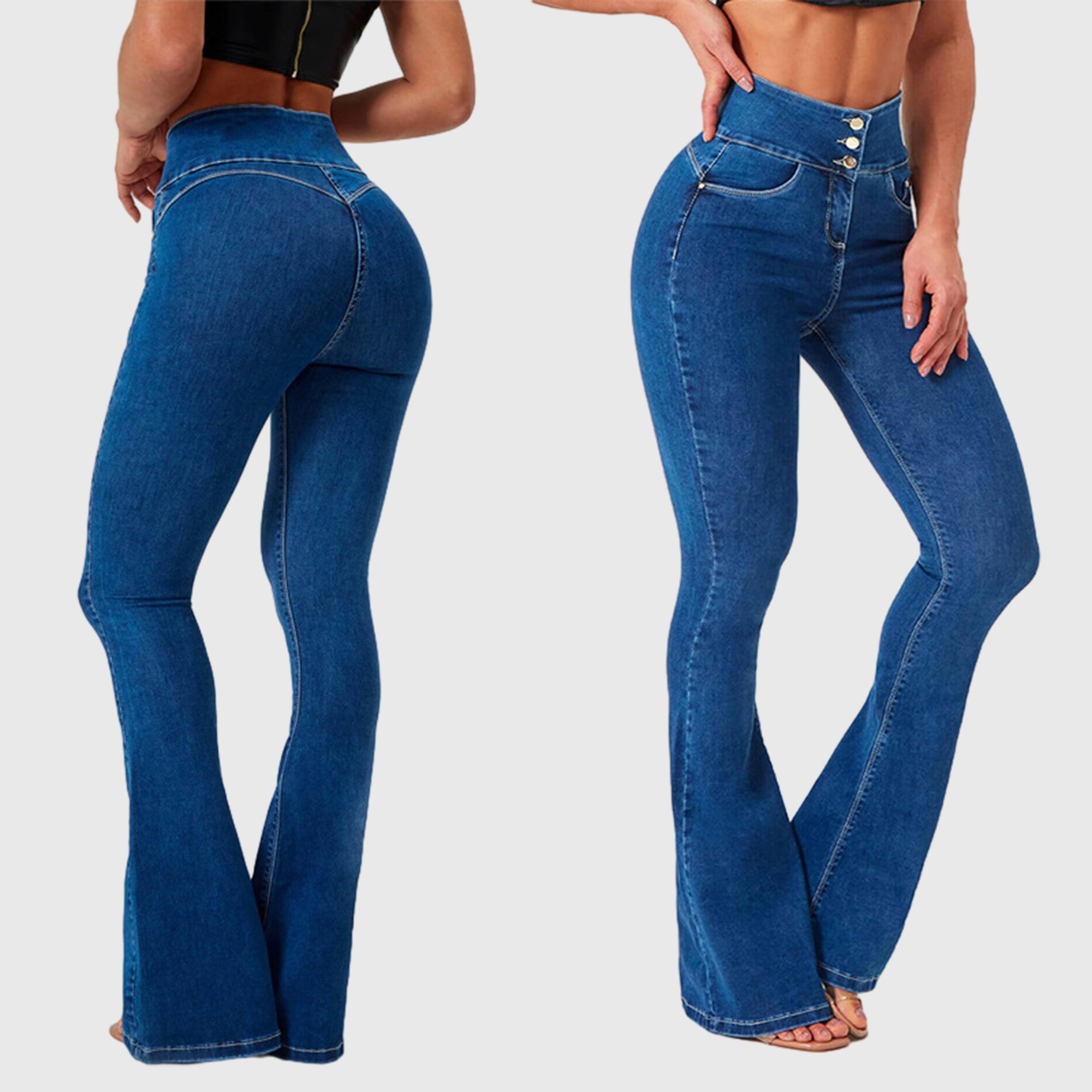 High Waist Compression Skinny Stretch Denim Jeans Lady Butt Push Up Bell-Bottomed Jeans wearshes