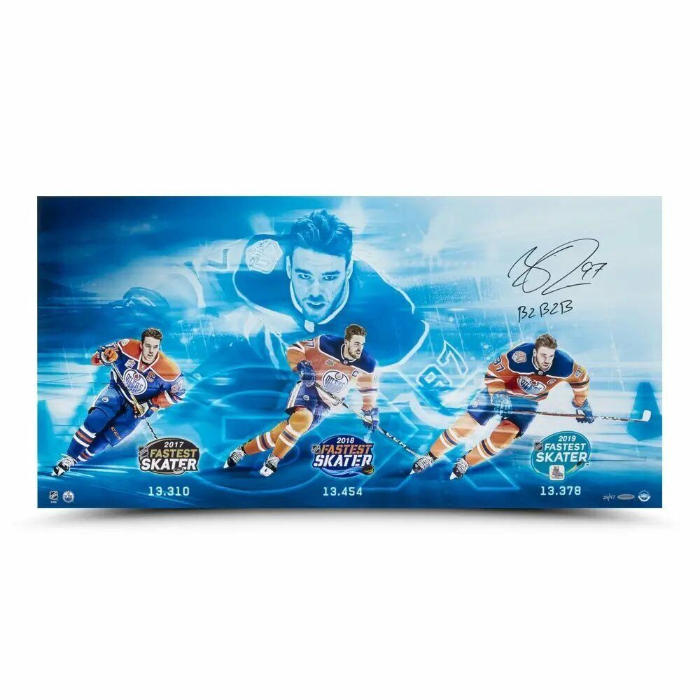 Connor McDavid Autographed 18X36 Photo Poster painting 3x Fastest Skate B2B2B