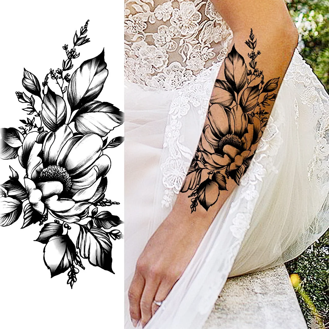 Realistic Rose Flower Sexy Boobs Temporary Tattoos For Women Adult Girl Peony Moon Round Fake Tattoo Fashion Half Sleeve Tatoos