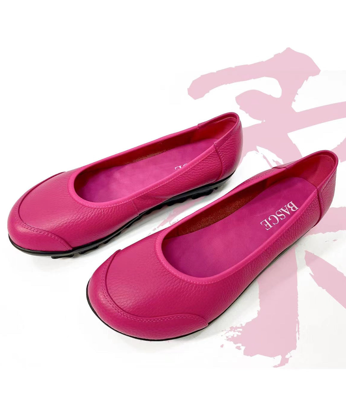 VCSHOES Comfortable Flat Shoes For Women Rose Cowhide Leather