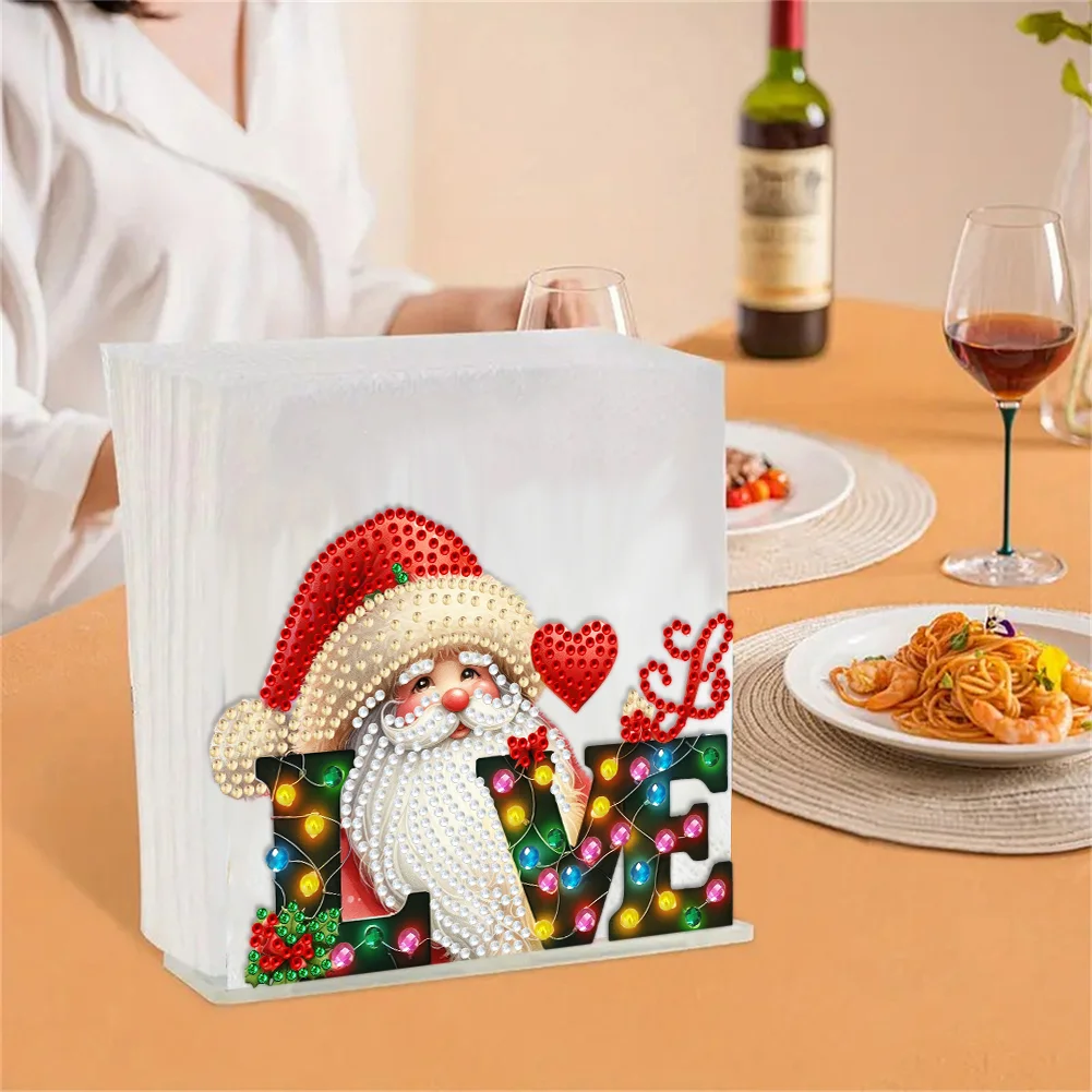 5D DIY Christmas Santa Claus Acrylic Double Sided Diamond Art Paper Towel Storage Rack Decor