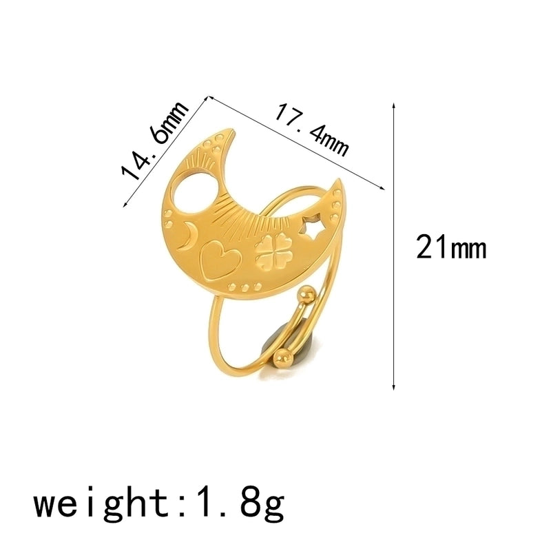 IG Style Minimalist Classic Style Moon Heart Shape Butterfly 304 Stainless Steel 18K Gold Plated Open Rings In Bulk