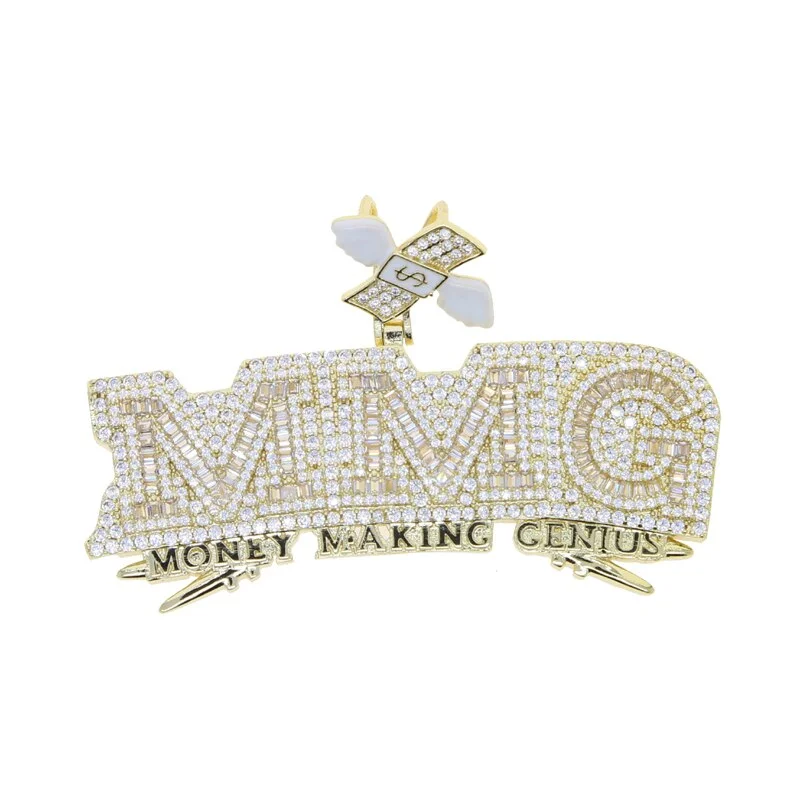 MMG Money Making Genius Hip Hop Pendant Iced Out Bling Angel Wing Dollar Jewelry-VESSFUL