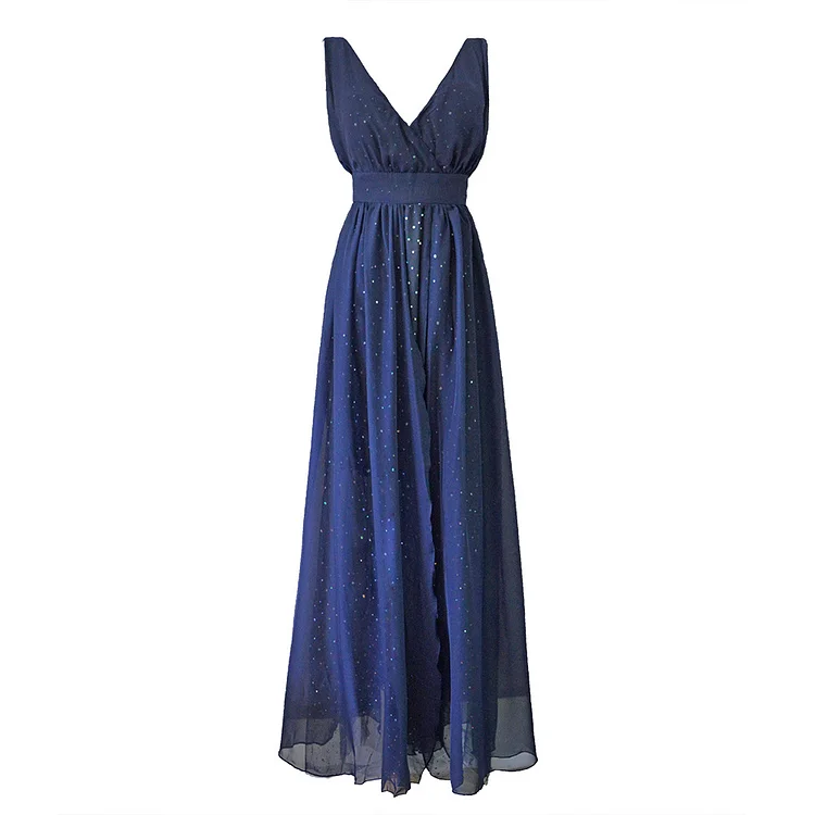 Purplish blue Mesh Classic V Neck Sleeveless Sheath Maxi Dress