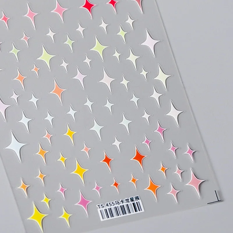 5D Star Love Nail Art Stickers Adhesive High Quality MultiColor Love Heart Stars Design DIY Nail Decals Foils Wraps Decorations-Nail Inspo