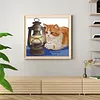 Orange Cat and Kerosene Lamp Partial Stamped Cross Stitch Kit 14CT 2 Strands 42x38cm