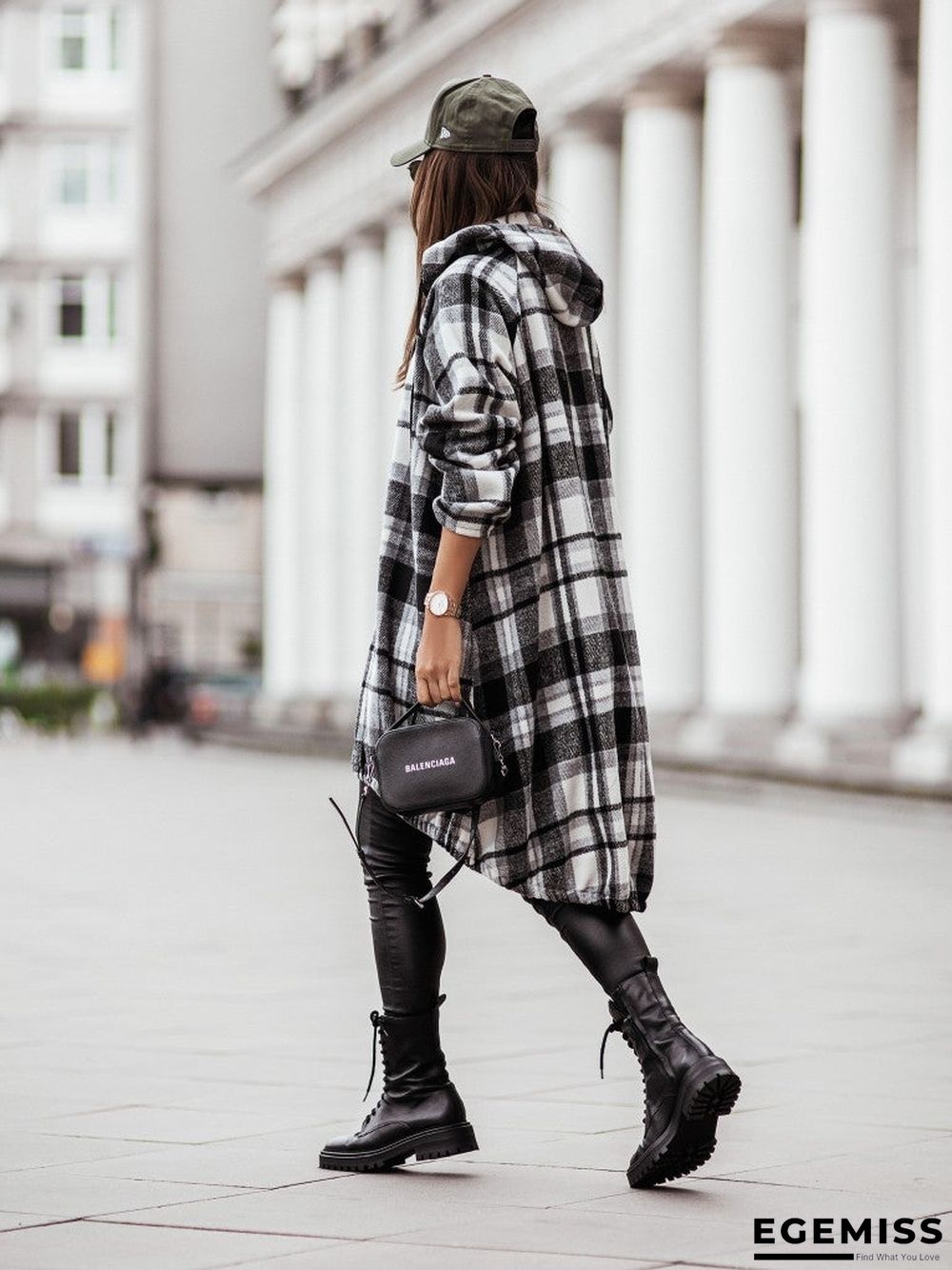 Casual Plaid Zip Long Sleeve Hooded Outerwear | EGEMISS