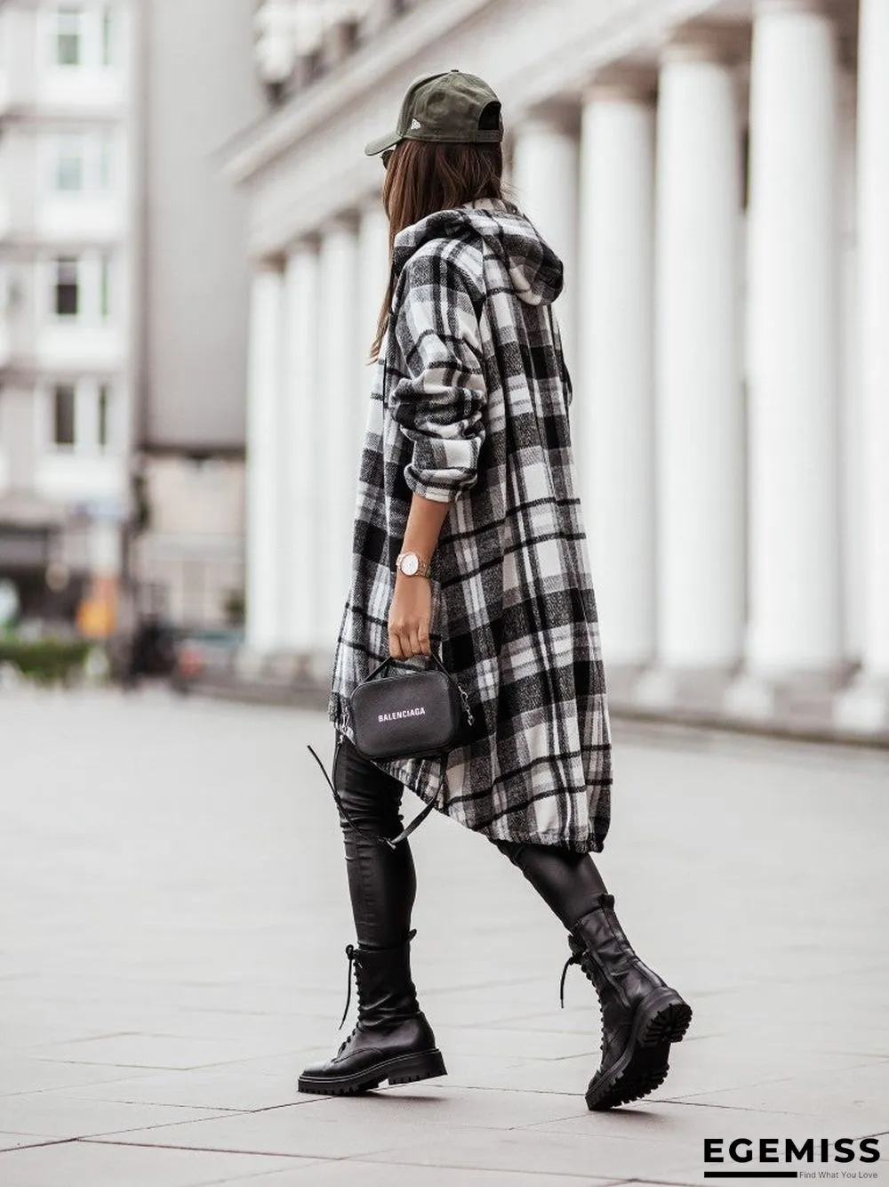 Casual Plaid Zip Long Sleeve Hooded Outerwear | EGEMISS