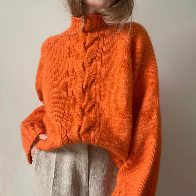 Casual Bright Solid Color Hemp Pattern Turtleneck Sweater